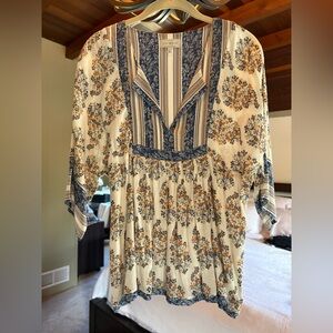 Lucky Brand Mixed Print Peasant Top.